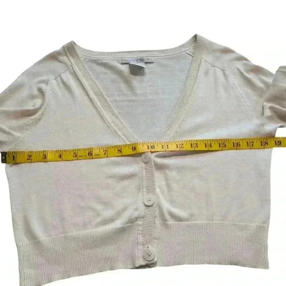 Maggy London Cardigan Preppy Academic Women Med Twee Dainty Silk V Neck Cream - Picture 9 of 10